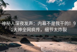 神秘人深夜发声：内幕不是我干的！91大神全网疯传，细节太炸裂