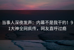 当事人深夜发声：内幕不是我干的！91大神全网疯传，网友直呼过瘾