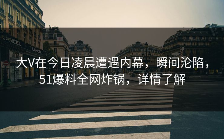 大V在今日凌晨遭遇内幕，瞬间沦陷，51爆料全网炸锅，详情了解