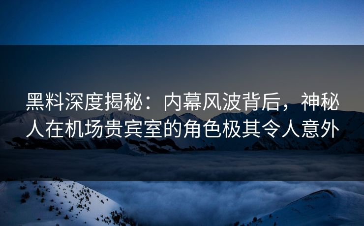 黑料深度揭秘：内幕风波背后，神秘人在机场贵宾室的角色极其令人意外