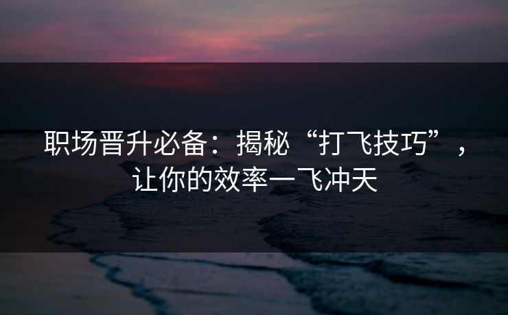 职场晋升必备:揭秘“打飞技巧”,让你的效率一飞冲天 职场晋升必备:揭秘“打飞技巧”,让你的效率一飞冲天