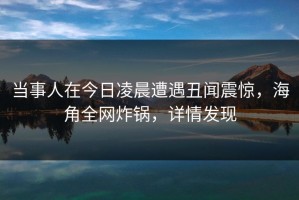 当事人在今日凌晨遭遇丑闻震惊，海角全网炸锅，详情发现