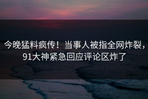 今晚猛料疯传！当事人被指全网炸裂，91大神紧急回应评论区炸了