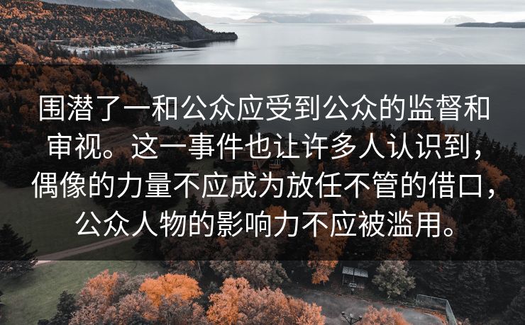 围潜了一和公众应受到公众的监督和审视。这一事件也让许多人认识到，偶像的力量不应成为放任不管的借口，公众人物的影响力不应被滥用。