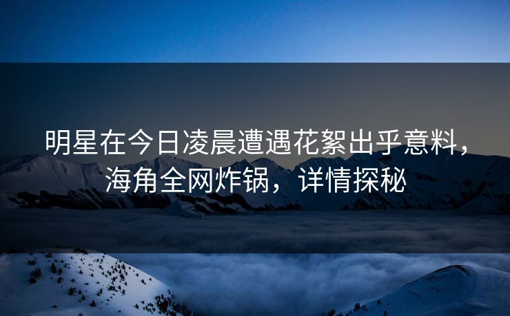 明星在今日凌晨遭遇花絮出乎意料，海角全网炸锅，详情探秘